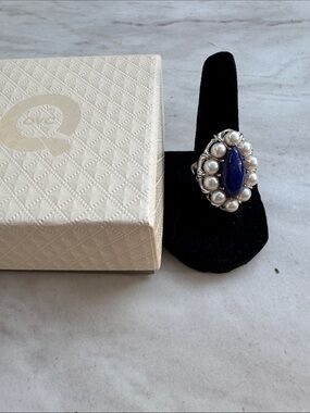 QVC Lapis Blue and White Pearl Halo Ring